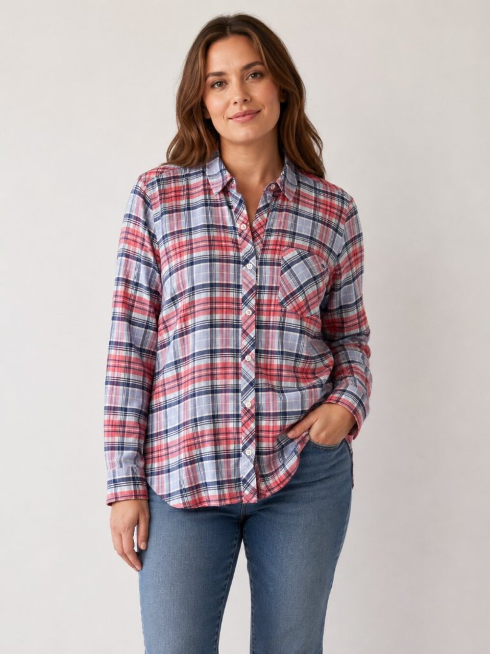 Vineyard Vines pink & blue plaid button down, size 14